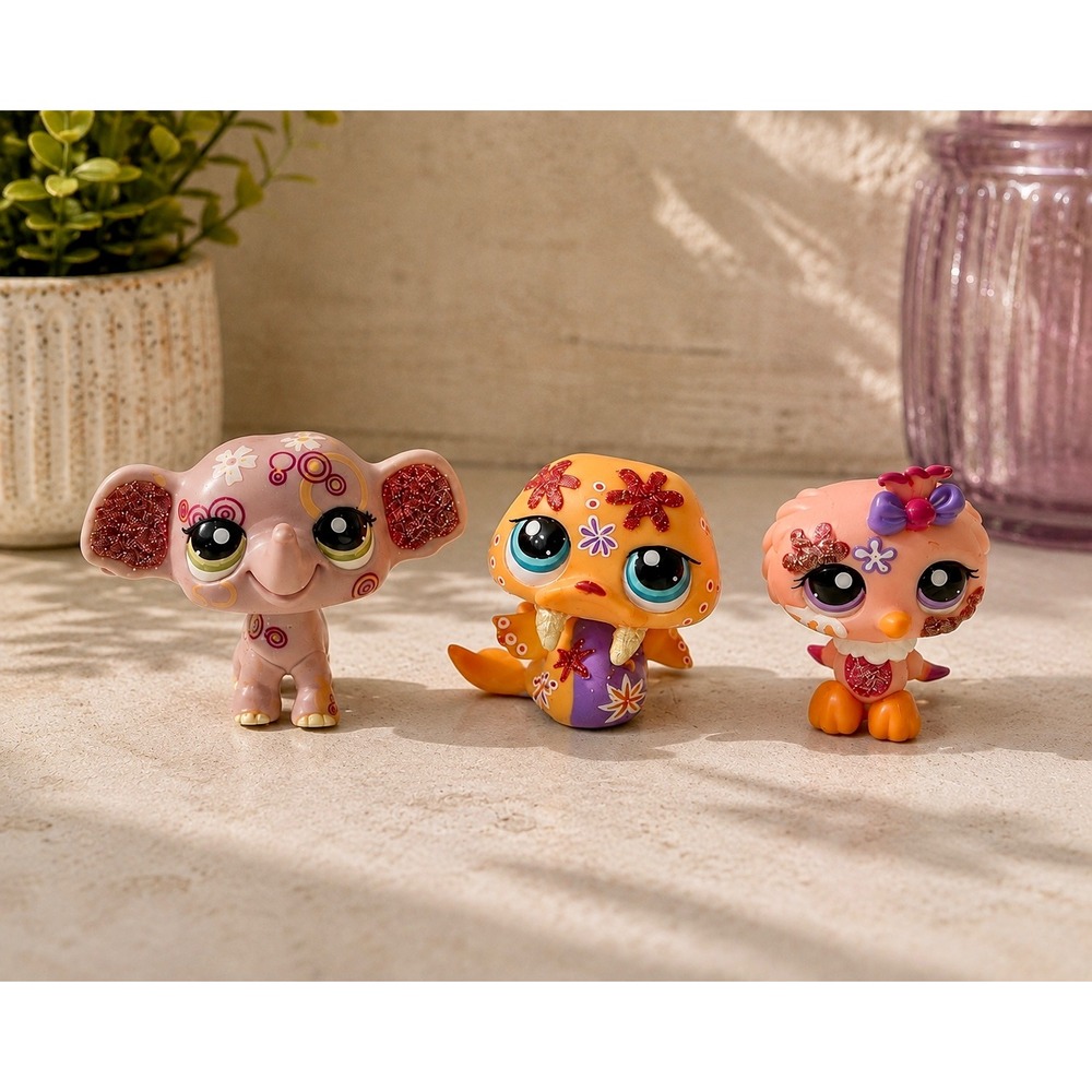 Littlest Pet Shop LPS Shimmer N Shine Lot #2153 #2154 #2345 Walrus Elephant Owl